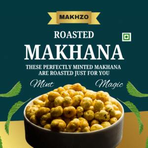 makhzo mint magic roasted makhana | minty fox nuts snack | roasted in olive oil | gluten free | cholesterol free | high protein & fibre | healthy namkeen alternative | 100g jar